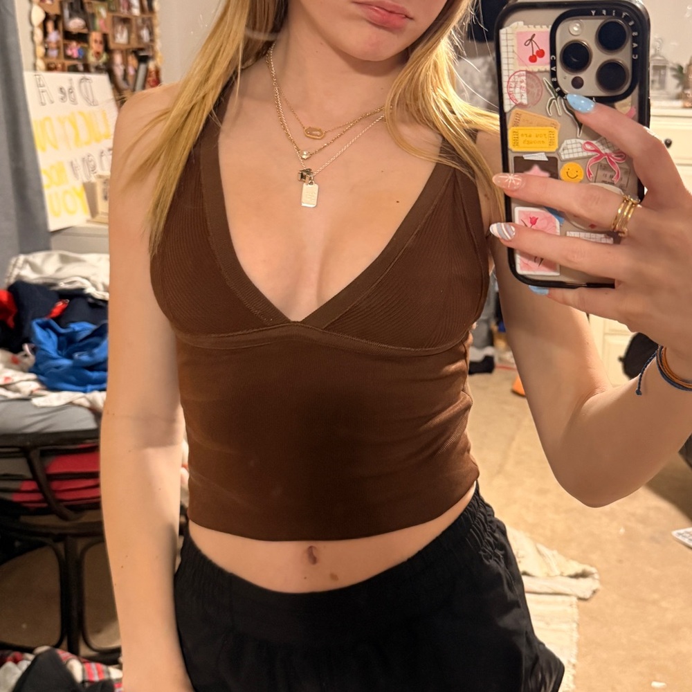 Urban Outfitters Brown V-Neck Crop Top